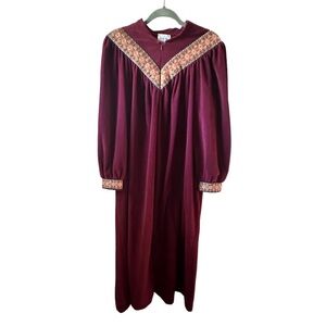 Vintage Vanity Fair Burgundy Velour Fleece Zip Long Robe Housecoat Pockets L